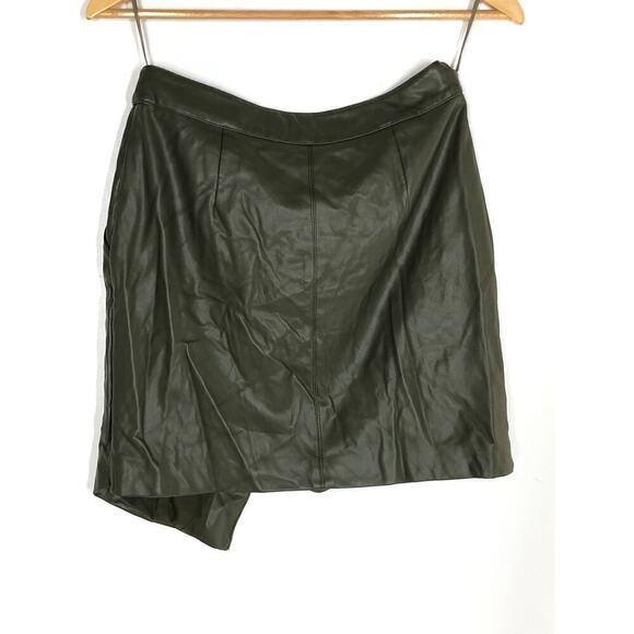 Nicholas Gabriella Skirt Vegan Faux Leather Asymmetric Mini Army Green 6 - Picture 5 of 10